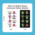 Luminous cartoon robot kids temporary tattoos showing day colors and green glow at night - Luminous Robot Y-046