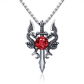 Vintage titanium steel necklace with a red gemstone cross pendant and pearl chain detail - Red + Stainless Steel Chain