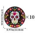 Set of 10 Day of the Dead paper plates with colorful sugar skull design 9 inch - Large Day of the Dead Paper Plate