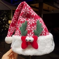 Knitted Christmas hat with white snowflake patterns and plush green reindeer antlers - Green Antler Bird Christmas Hat