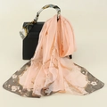 Polka dot floral chiffon long scarf for women in elegant peach pink and grey finish - XQ401 4# Grey Pink Floral