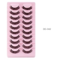 Crossed thick synthetic false eyelashes in DD-042 style with 10 pairs on pink tray - Russian Curly Style (DD-042) / 10 Pairs Set