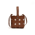Vintage brown woven leather crossbody bag with drawstring canvas inner pouch for kids - Small / Brown