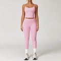 Ensemble de yoga rose avec legging taille haute et caraco slim pour le fitness - S / Rose Cerisier (Débardeur+Pantalon)
