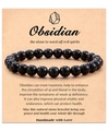 Handmade obsidian beaded bracelet on informative gift card for spiritual protection - Obsidian Bracelet