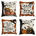 Set of four Halloween pillow covers with pumpkin, witch, and spooky tree illustrations - Halloween Series 4-Piece Set-25