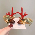 Christmas reindeer antler hair clips with red antlers, green leaves and golden berries - 12# Christmas Hair Clip - Hazelnut Red Antler Pair