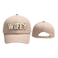 Beige baseball cap featuring WIFEY letter embroidery with sequins and adjustable metal buckle - Adjustable / Beige
