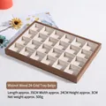 Walnut wood 24-grid jewelry display tray with beige velvet lining 35x24cm - Walnut 24-Grid Tray Beige