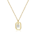 Detail of golden hexagonal pendant with sparkling stone-set letter N charm on necklace - 18k Gold【N】