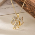 Elegante goldene Halskette mit Schleifenanhänger und Zirkonia-Steinen für Damen - 24575 (Goldene Schleife - Groß)
