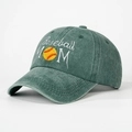 Classic dark green Baseball MOM embroidered ponytail hat with vintage washed cotton finish - Dark Green