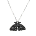 Gothic butterfly pendant necklace with black enamel wings and silver metal chain - Retro Black Silver Moth Pendant (古银0850)