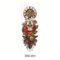 Waterproof full arm temporary tattoo with colorful parrot, vintage clock, and skull - WD-051/Steampunk Pocket Watch Skull