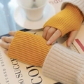 Yellow knitted fingerless gloves for women, cozy thermal wrist warmers for winter writing - One Size / Ginger Yellow