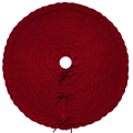Gonna per albero di Natale in maglia bordeaux con bordo a treccia e lacci a fiocco - Diametro 92 CM/36 Pollici / Rosso