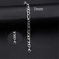 Classic 7mm Figaro chain bracelet in silver finish with secure lobster clasp for unisex - 7mm-18cm / Steel