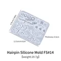 DIY silicone hairclip mold with heart and flower shapes, 12.5x9.9cm size and 0.5cm thickness - Hair Clip Silicone Mold FS#14