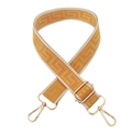 Close-up of 3.8cm yellow geometric maze pattern bag strap with gold metal swivel hooks - Dark Yellow