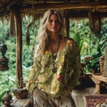 S Green Floral Embroidery Tassel