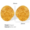 Square woven 18k gold plated stainless steel earrings with floral relief texture - Oval Floral Relief (EH670)