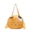 Cute yellow cat-shaped canvas shoulder bag with cartoon ears and adjustable strap - Large / Yellow
