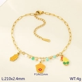 Goldene doppellagige Fußkette mit Emaille-Anhängern zum Thema Ernte und Maiskolben - Erntethema Mais (KJ4647-ZLA)