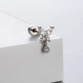 Silver butterfly cartilage earring with zircon stones and water drop pendant detail - Butterfly Dangle (A37-5#)
