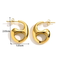 Polished gold-tone C-shape stainless steel earrings with minimalist organic curves - Gold Streamlined Number 6/G (ER-1170)