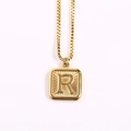 Gold square alphabet R pendant necklace with radial texture and durable box chain link - Letter R