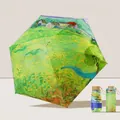 Compact six-fold green Van Gogh oil painting umbrella with matching capsule storage case - 19 Inch 6 Ribs / Vessenots Person