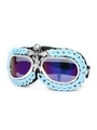 Punk sports sunglasses with light blue chains, silver skull cross, and purple polarized lenses - Colorful Lens Blue Chain Cross