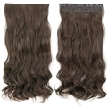 Deep brown 55cm one-piece curly hair extension with five clips front and back view - Medium Brown (4)
