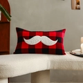 Funda de cojín navideño de cuadros rojos y negros con detalle de bigote de felpa - Juego de Barba de Navidad / 30*50cm (Sin Inserto)