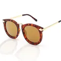 Gepolariseerde cat-eye zonnebril met schildpadmontuur en goudkleurige metalen pootjes - Luipaard Frame