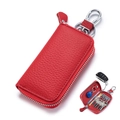 Astuccio per chiavi auto in pelle rossa con cerniera e gancio metallico esterno - Rosso