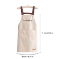 Beige cotton linen apron with brown straps and Hello embroidery, size 71x68 cm - White - Waterproof H-Strap Button