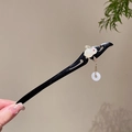 Classic black wooden hairpin with white rabbit charm and gold chain tassel pendant - 166# White Jade Rabbit (Wooden)