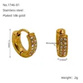 Boucles d'oreilles créoles plaquées or 18 carats en acier avec incrustation strass - Créoles Huggie Dorées à Double Rangée de Strass - 11.5mm(ZE1746G-01)