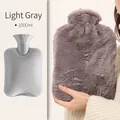 1000ml PVC hot water bottle in light grey with soft faux rabbit fur plush cover - 1000ml Light Grey + Faux Rabbit Fur Cover