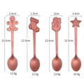 Roségouden roestvrijstalen kerstlepels set met afmetingen en gewicht weergegeven - 4-delige Set PVC Tas / Roségoud