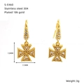 Macro view of cross earrings in 18k gold plated 304 stainless steel with clear zircons - Cross Zirconia Style (SE460G)