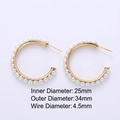 Elegant gold C-shaped hoop earrings with inlaid white pearls measuring 34mm - Pave Pearl C-Shaped (Style E)