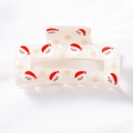 Cute white square hair claw clip with red Santa Claus and golden snowflake patterns - Santa Claus (Small) (D19-4-10)
