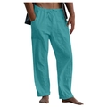 Men's casual linen pants in cyan blue color with breathable cotton fabric texture - S / Azure