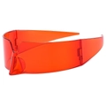 Futuristic red translucent wraparound sunglasses with a sleek one-piece shield design - Red