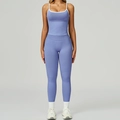 Ensemble de yoga côtelé lavande avec brassière à bordure blanche et legging haut - S / Vest+Leggings - Contrast Blue/White