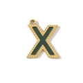 Detail of vintage gold-plated letter X pendant with dark green inlay and textured finish - Letter X Style (VG289-Xx3)