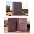 Slim dark coffee vintage leather card holder with bull logo and four card slots - With Logo / Wine Red With Bull Logo