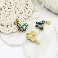 Detailed view of 18k gold plated butterfly pendants with abalone shell inlay on lace - Butterfly 12*16mm